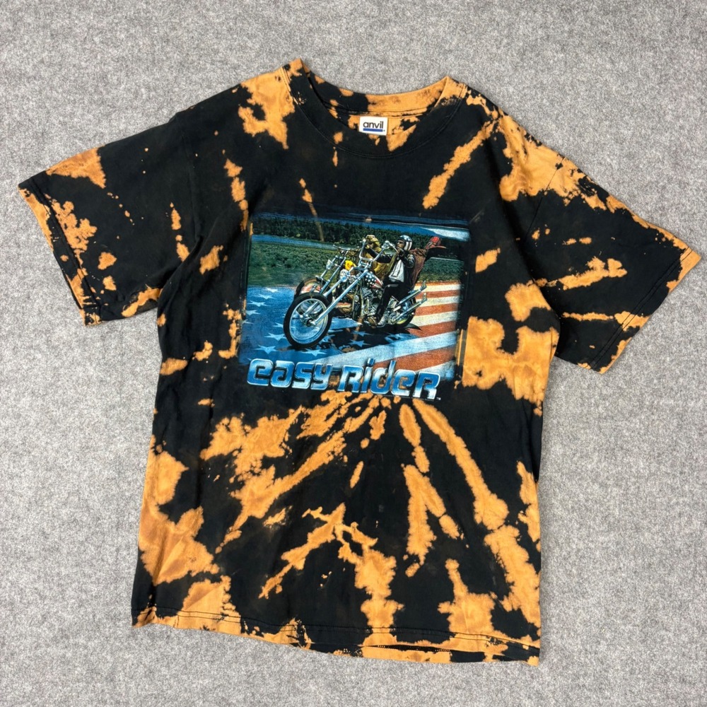 Vintage Easy Rider Graphic T-Shirt Mens Medium Anvil Bleach Tie Dye Acid Wash